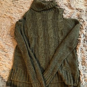 Olive Green Turtle Neck with open shoulders